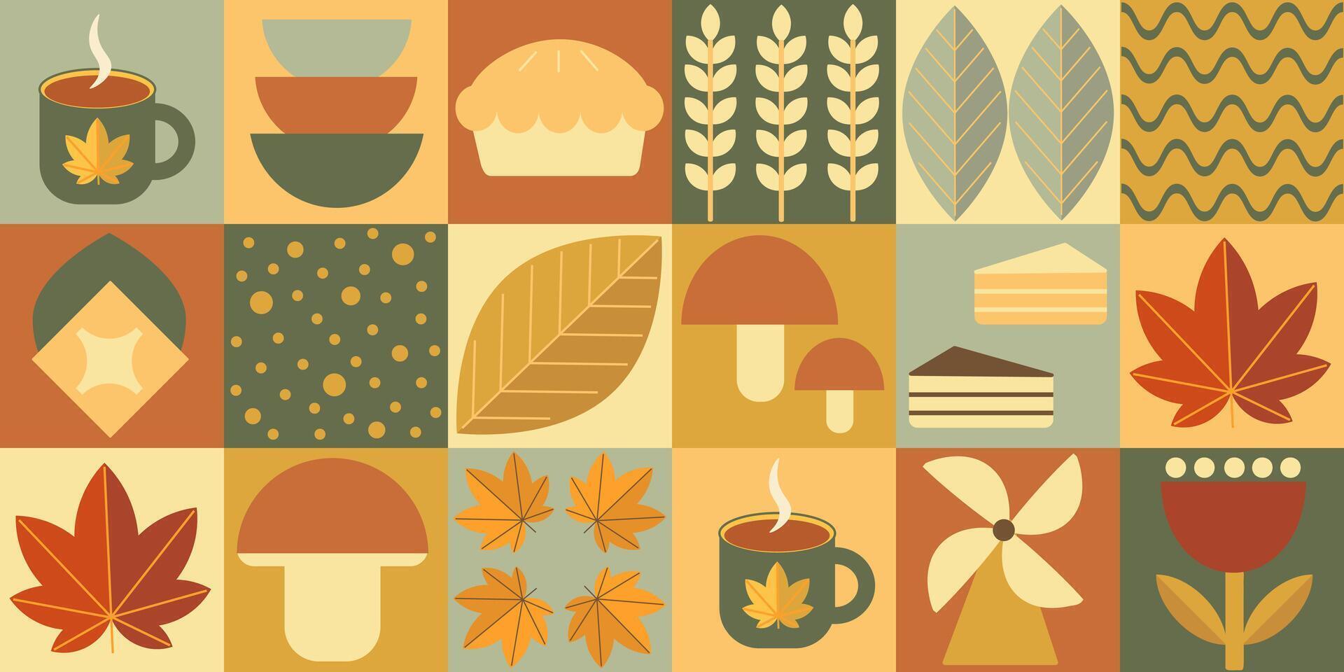 Autumn. Geometric seamless pattern mosaic in scandinavian style. Poster for sale, banner, cover, flyer. vector