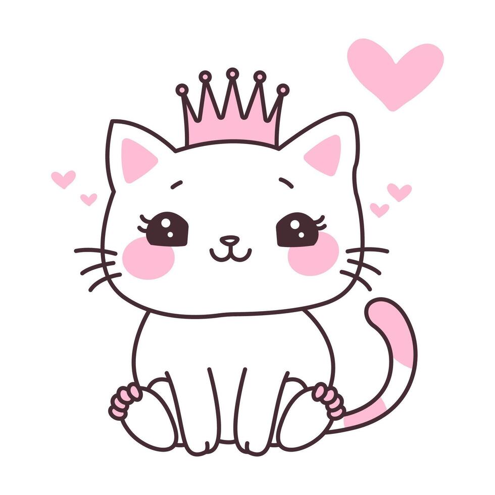 Cute Love Pet Cat Cartoon Character Wearing Crown with Smiling Expression Illustration vector
