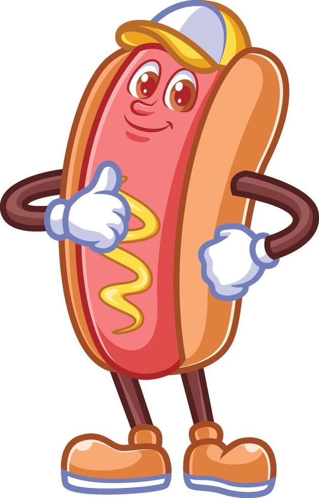Hotdog cartoon wearing caps vector