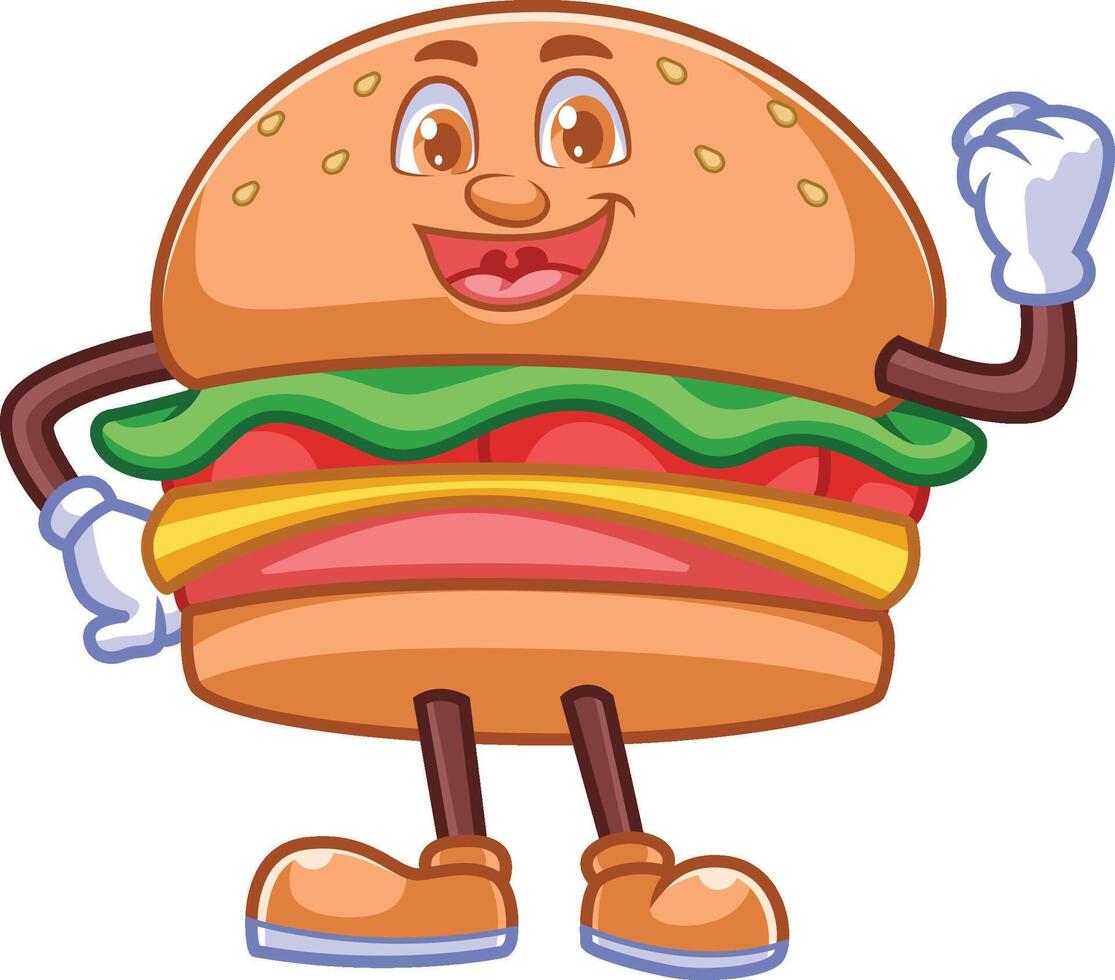 Confident Burger cartoon character vector