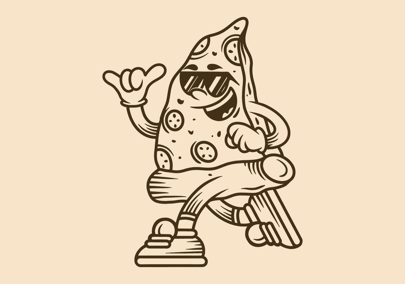 Retro pizza mascot character illustration in running pose vector