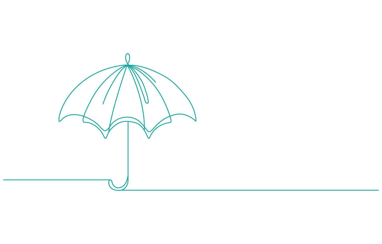 Continuous line drawing of summer vacation concept, sandy beach, beach umbrella, lounge chairs, straw hat, sunglasses and flip flops on tropical beach in single line doodle style. pro . vector
