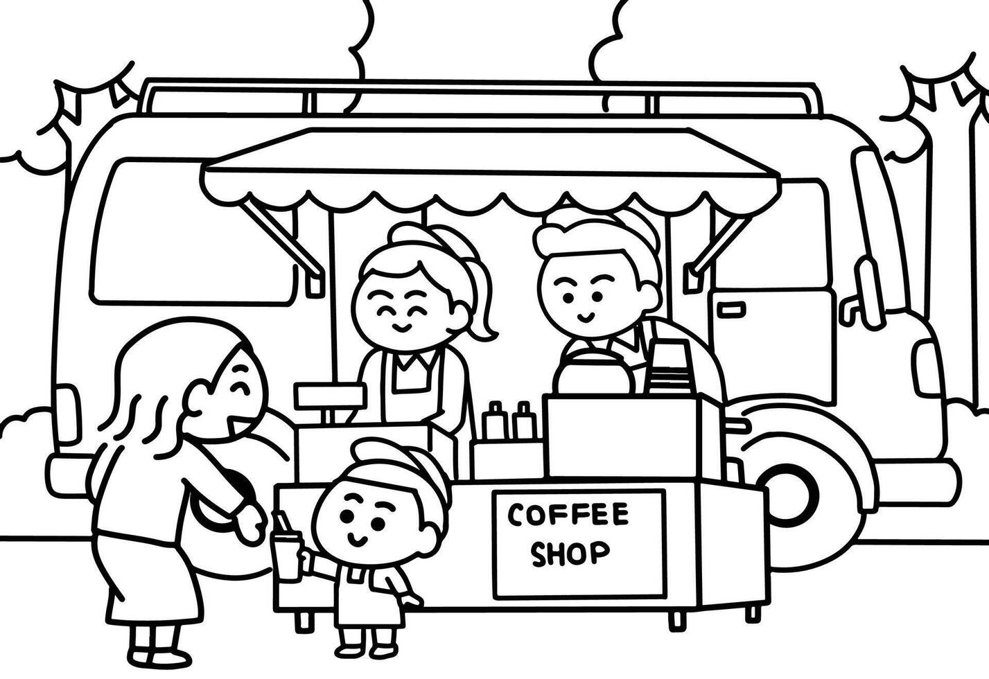 Kid helping to work with parent coloring pages style. vector