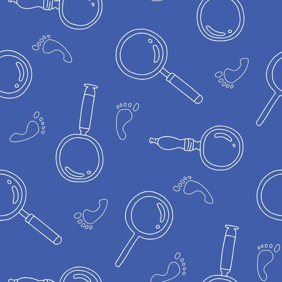 Outline Magnifying Glass Footstep Seamless Pattern illustration Design vector