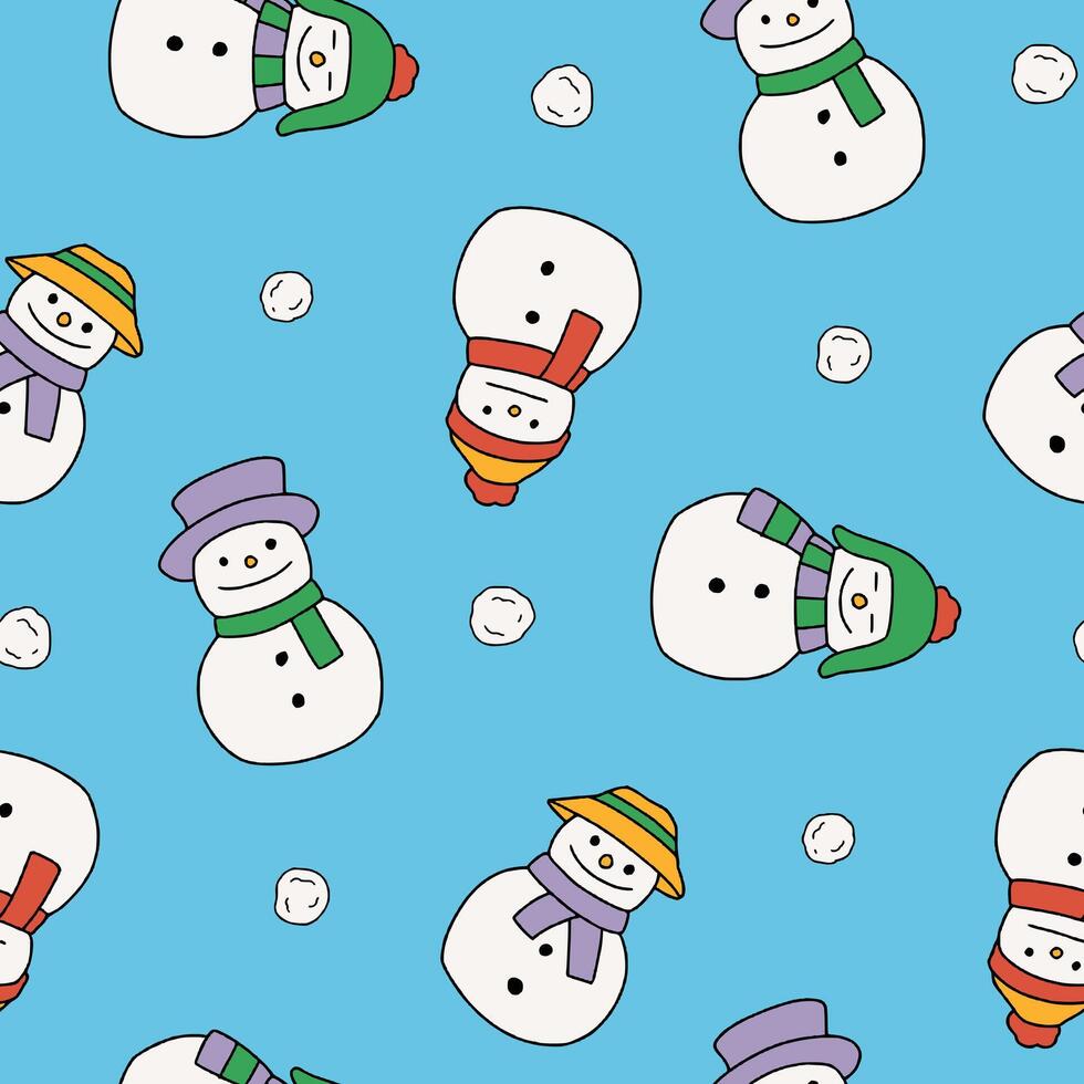 Snowman Snowball Winter Seamless Pattern illustration for Print, Wallpaper, Decoration. vector