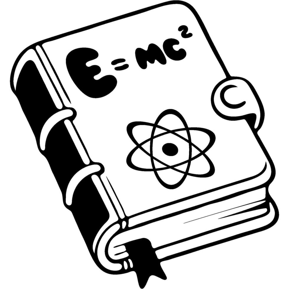 Textbook on physics and nuclear fusion in monochrome. Simple minimalistic in black ink drawing on white background vector