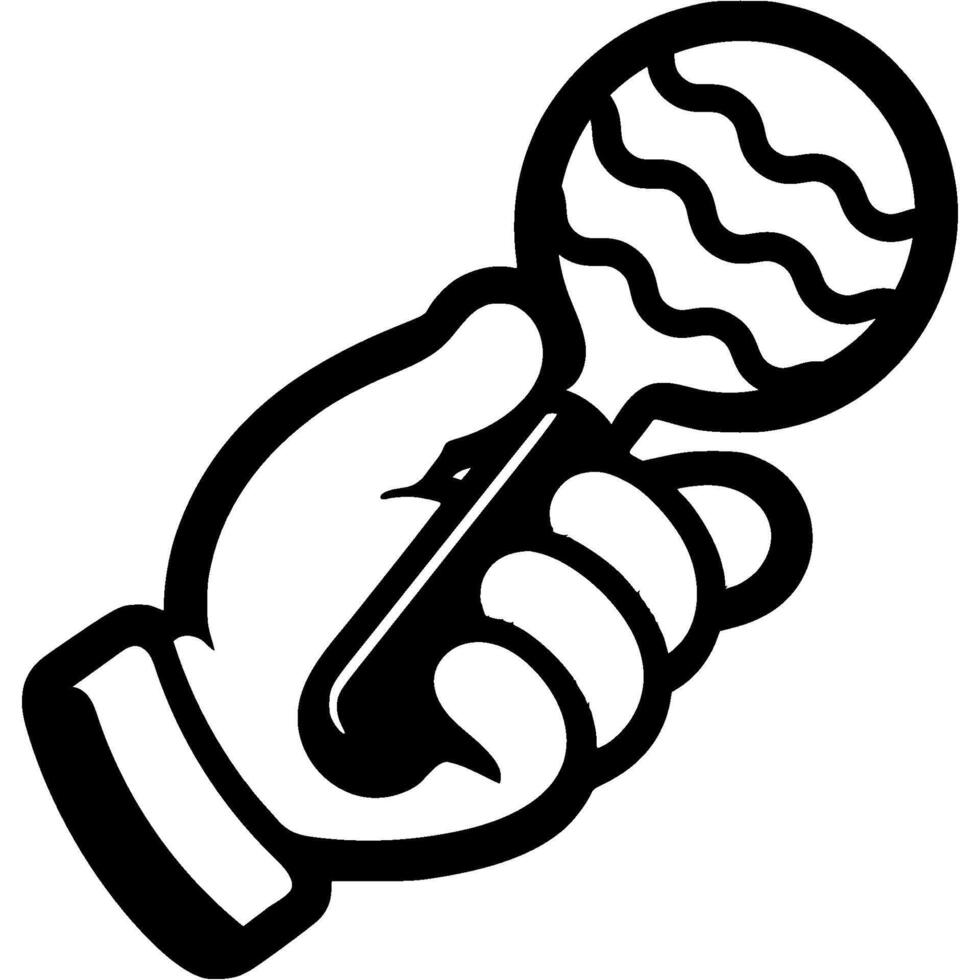 Musician hand holds musical instrument maracas in monochrome. Simple minimalistic in black ink drawing on white background vector