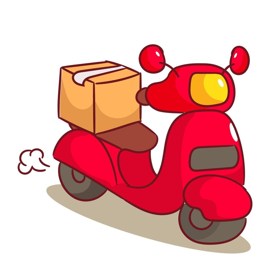 Cute Scooter With Package Cartoon . Express delivery package. People Profession concept design. Isolated white background. vector