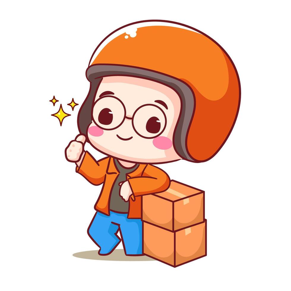 Cute Deliveryman Cartoon . Man Courier Delivery Package Showing Thumb Up. People Profession concept design. Isolated white background. vector