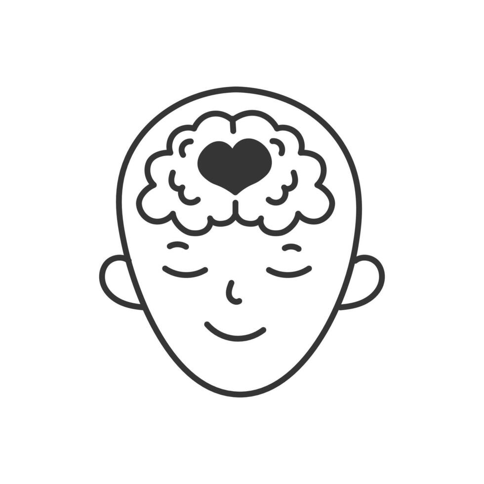 Human Head with Heart Symbol in Brain Doodle Illustration vector