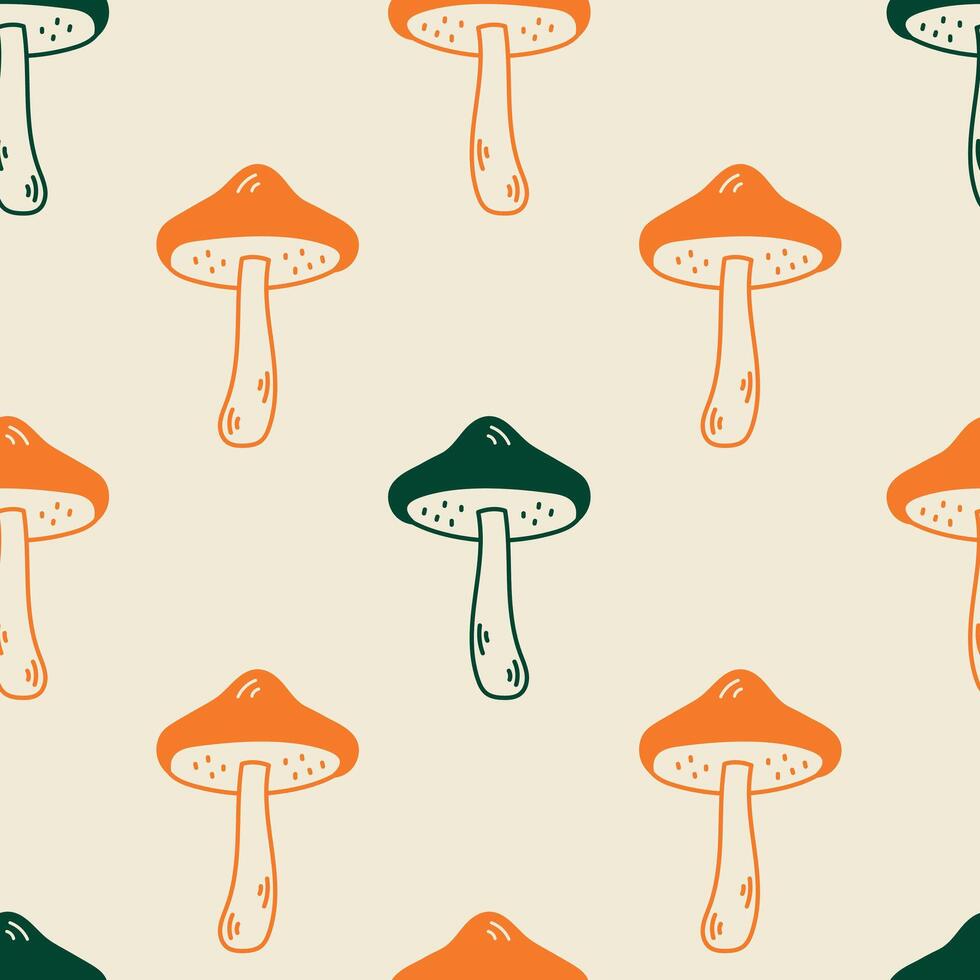 Mushrooms Doodle Line Seamless Pattern vector