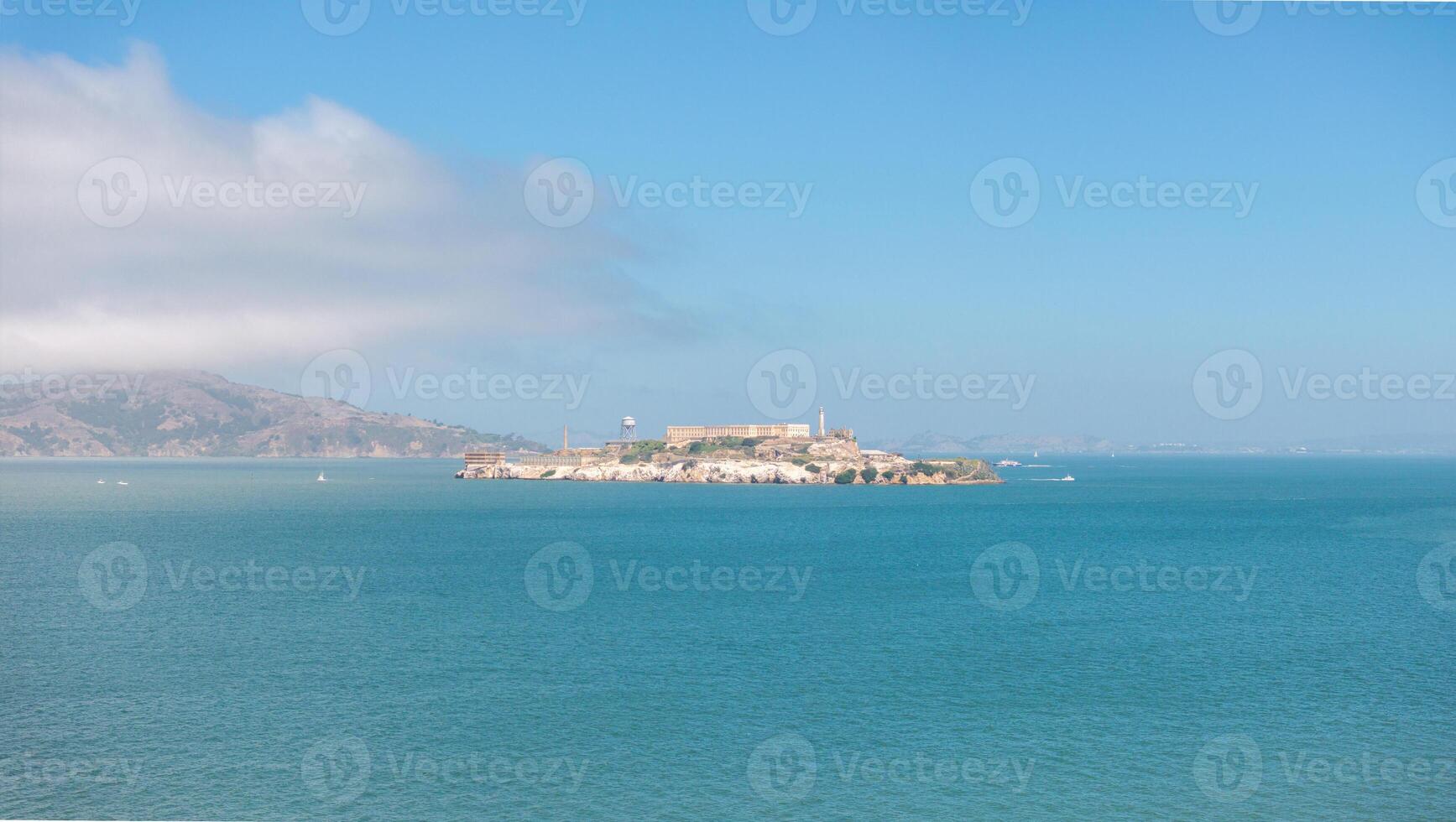 Aerial view of the prison island of Alcatraz in San Francisco Bay, photo