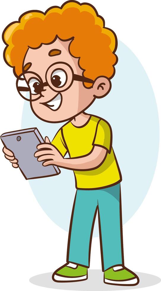 Gadgets kids. Adorable happy children using laptop smartphones tablets touch on digital phone screen holding electronic technics exact future technology concept vector