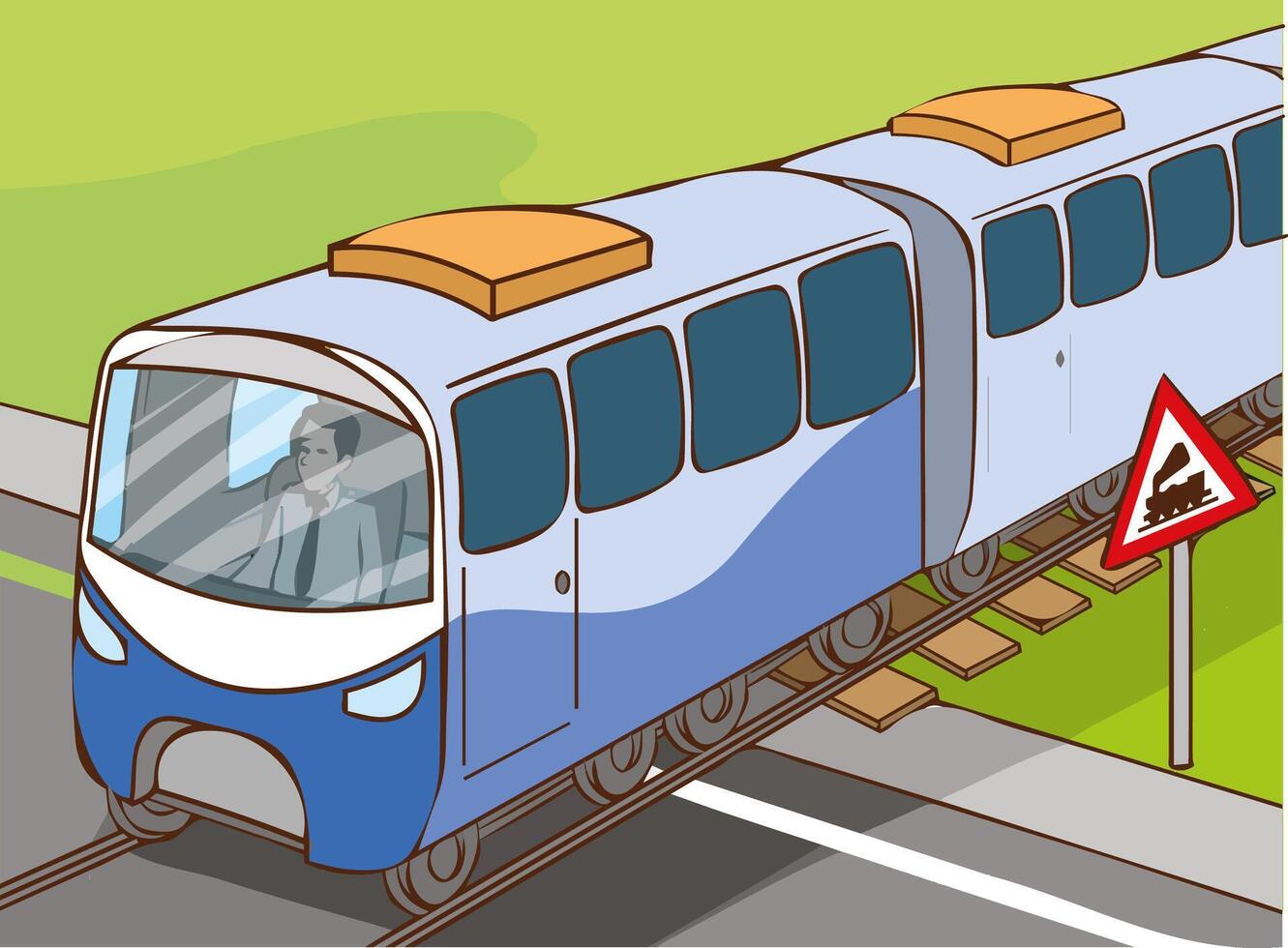 Modern train machinery icon isolated.Diesel commuter train. Simple flat illustration in perspective view. vector