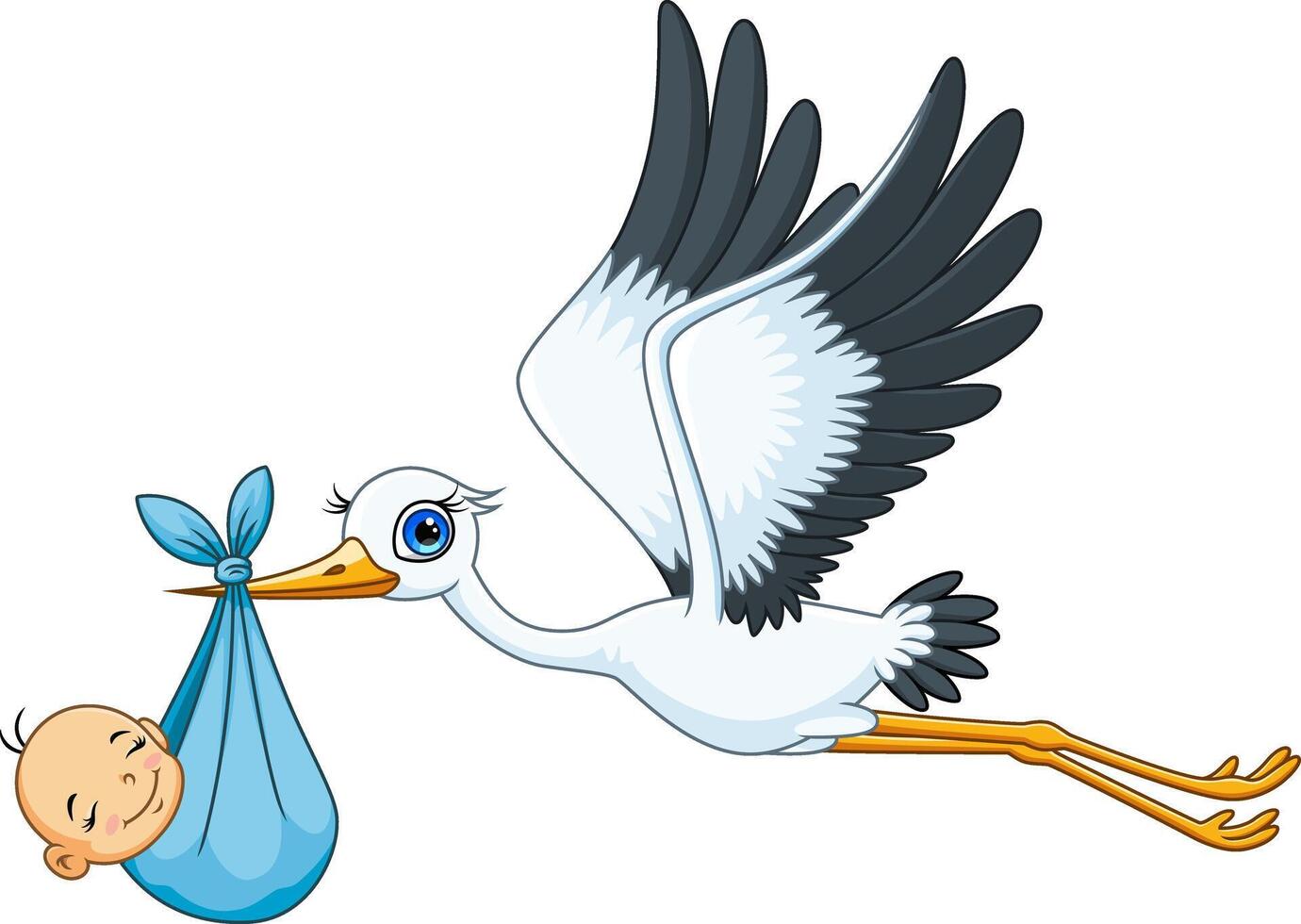 Cartoon of a cute stork carrying a newborn baby vector