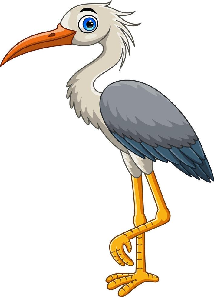 Cartoon cute white stork bird on white background vector