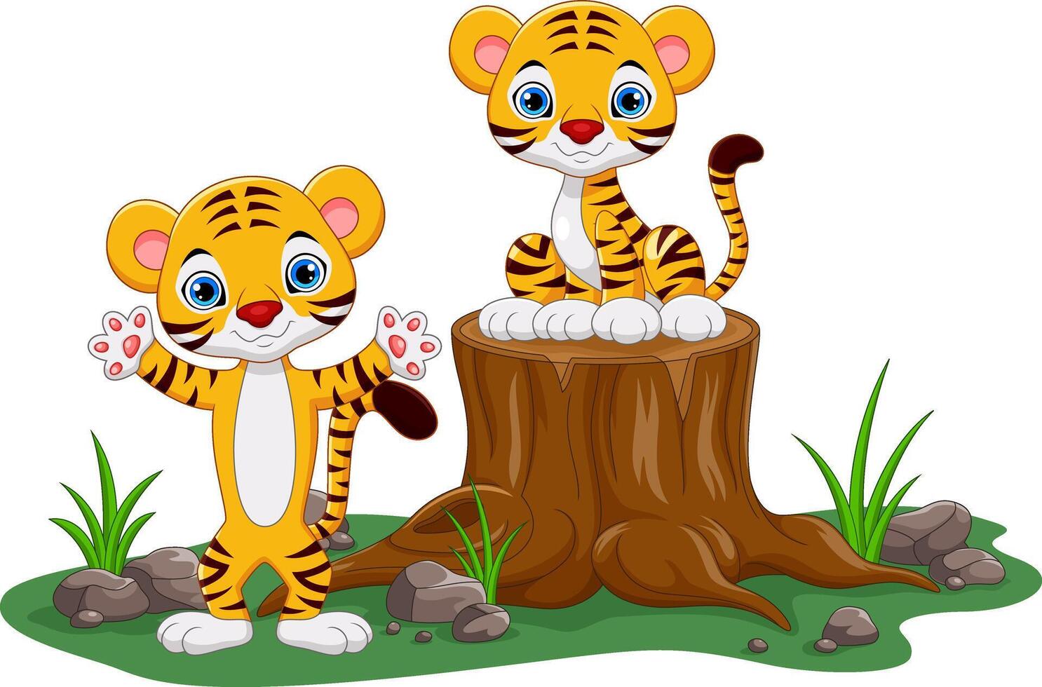Cartoon happy tiger on white background vector