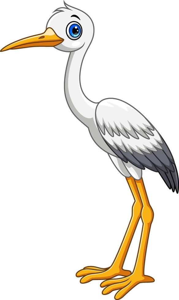 Cartoon cute white stork bird on white background vector