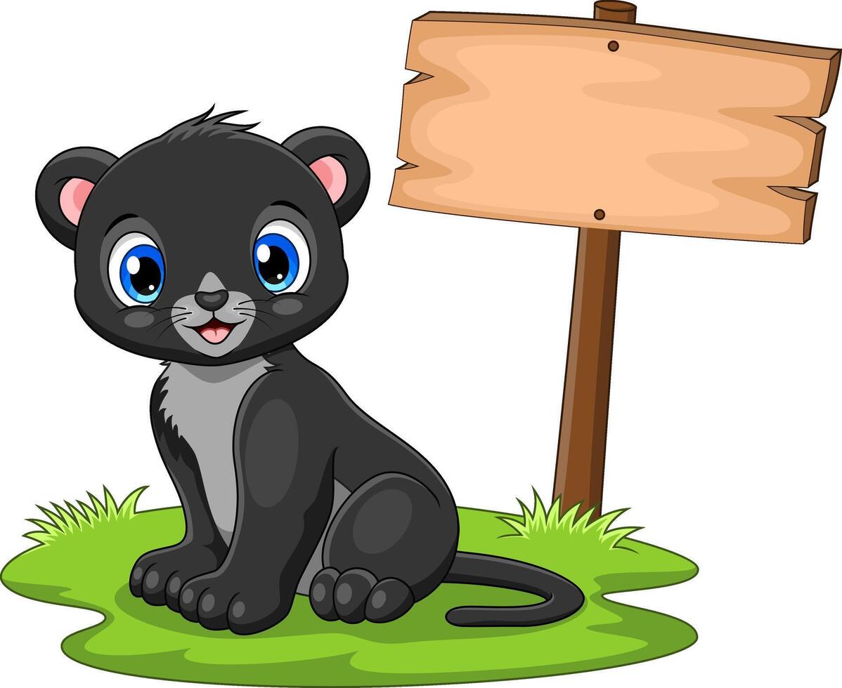 Cute baby lion sitting on blank board background vector