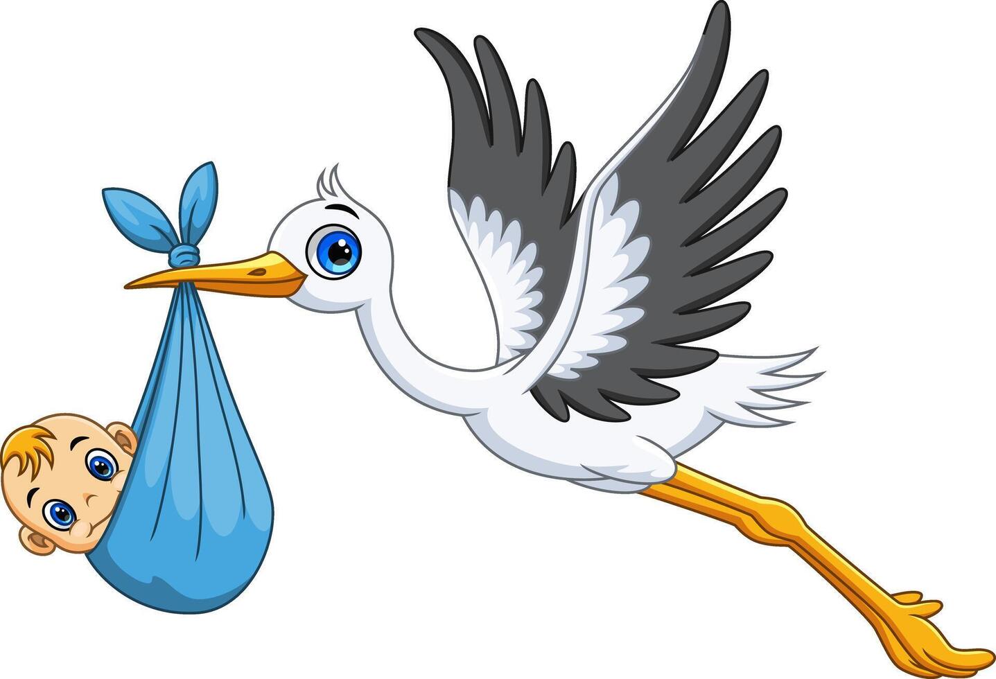 Cartoon of a cute stork carrying a newborn baby vector