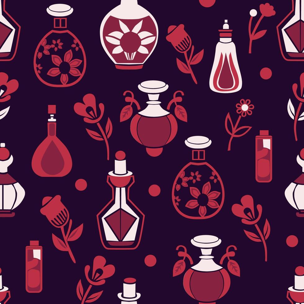 various beautiful bottles with perfume on vector
