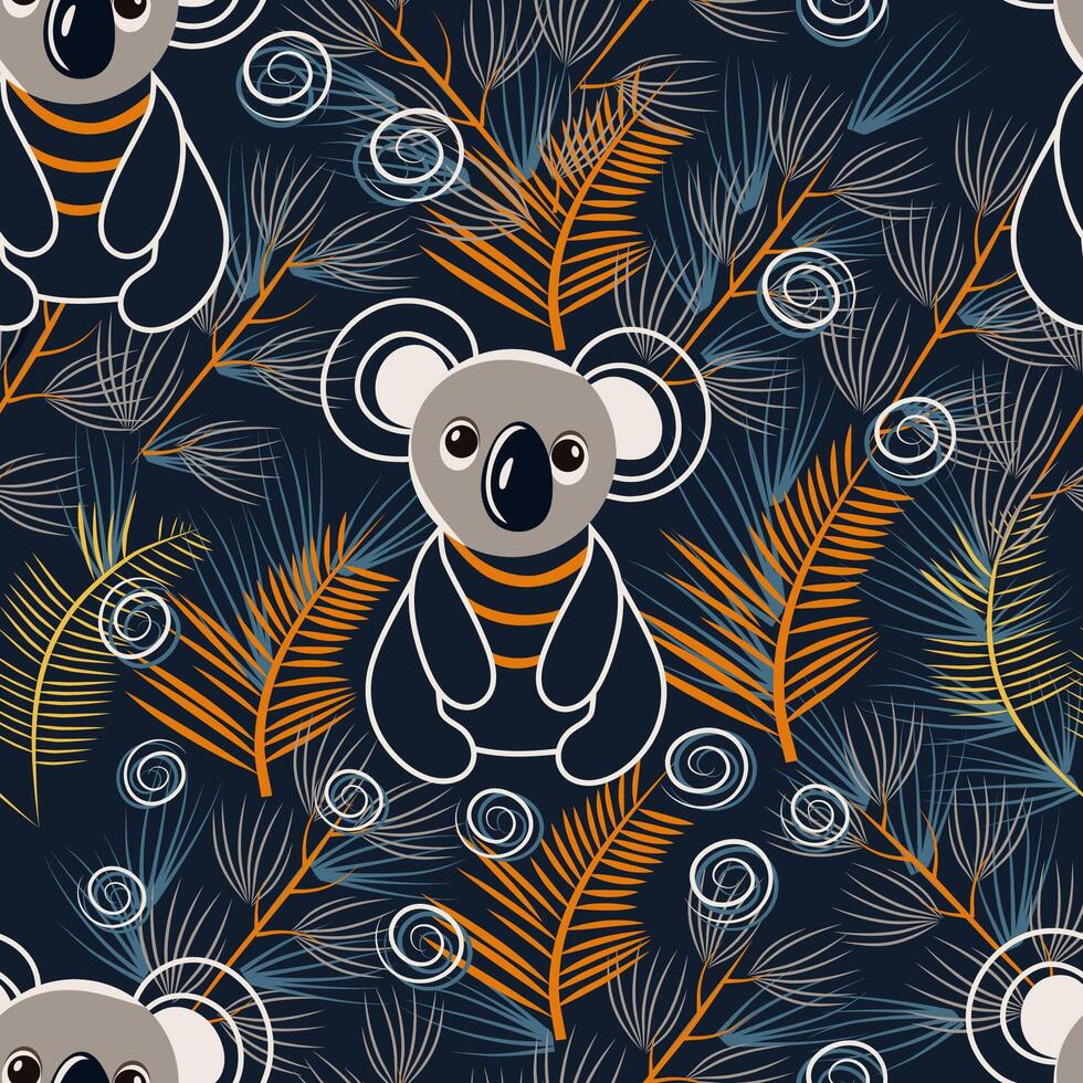 cute koalas on a background of floral ornament vector