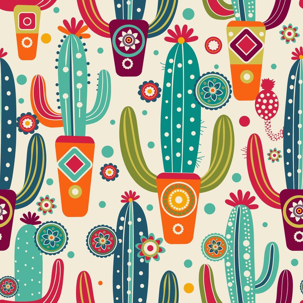 blue and cyan cacti in bright pots vector