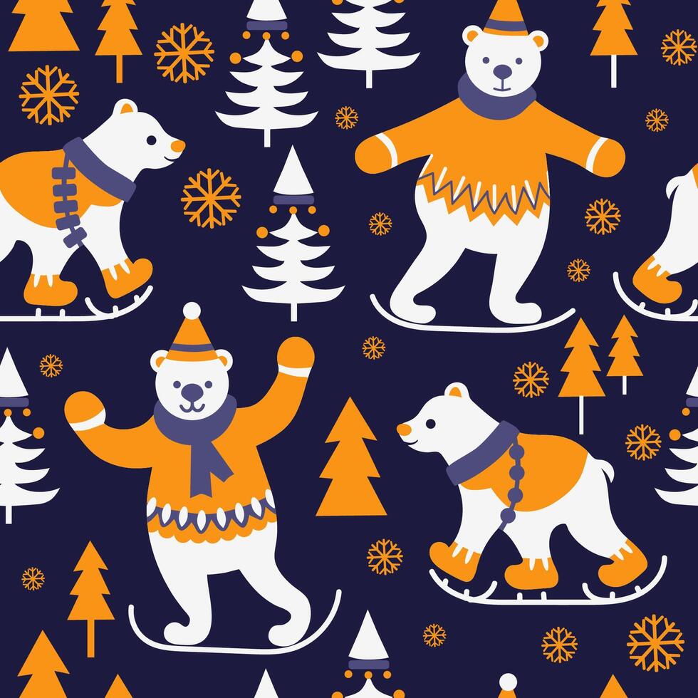 polar bears sledding in the forest vector
