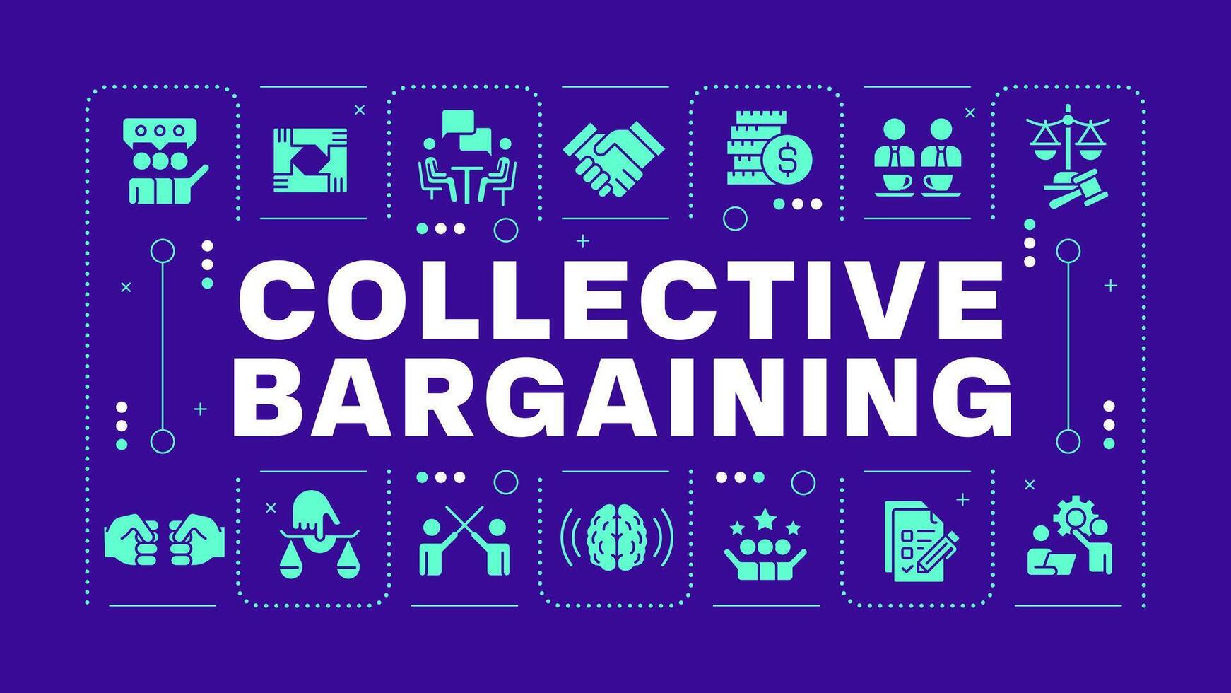 Collective bargaining blue word concept. Labor union, association. Working conditions. Visual communication. Artwith lettering text with glyph icons vector
