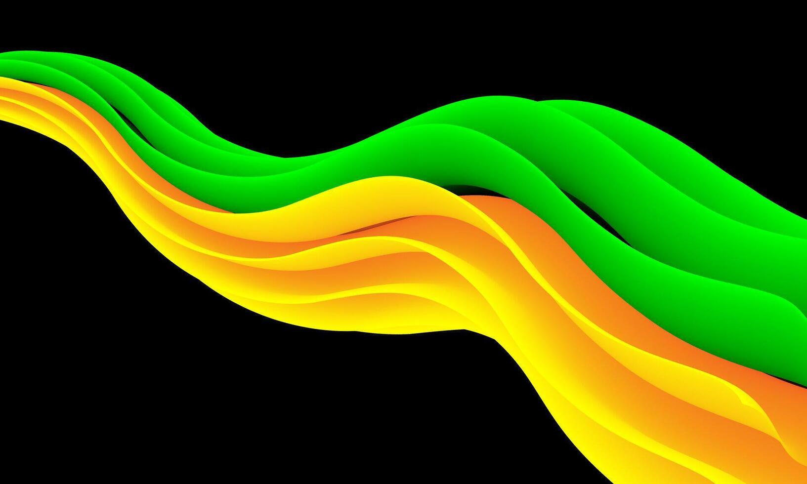 abstract black background with green yellow flowing waves vector