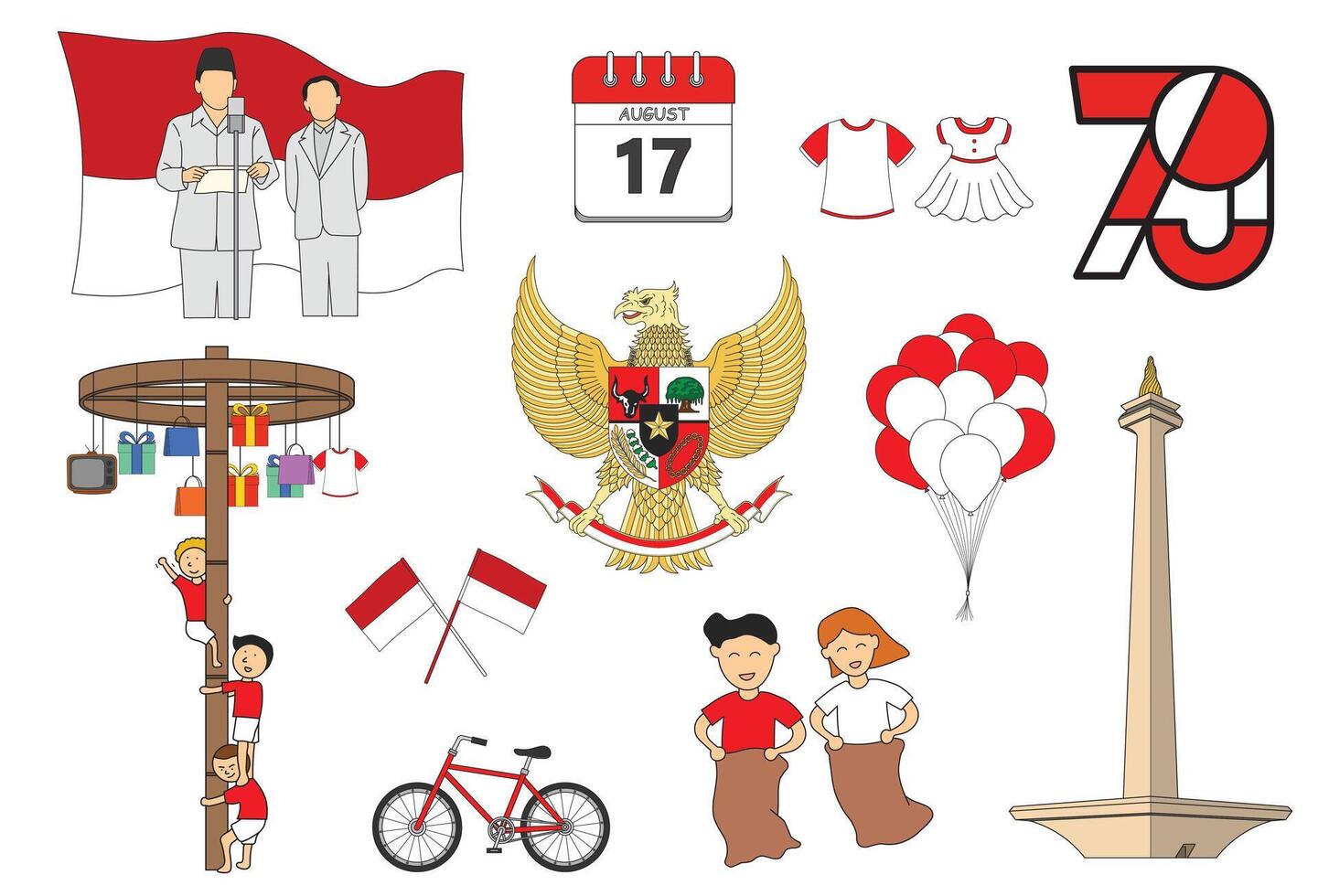 Set of Indonesia Independence Day 79th Anniversary 2024 vector