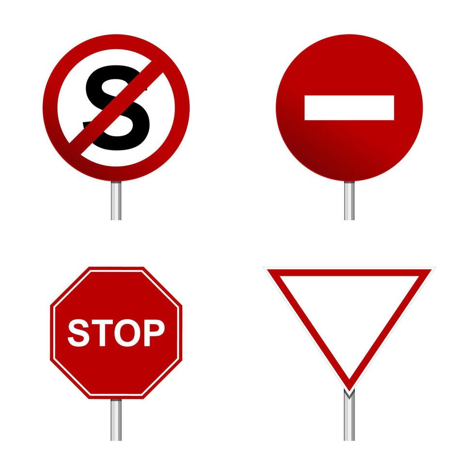 Set of Stop Sign Caution signal for transport forbidden and restriction road signs vector