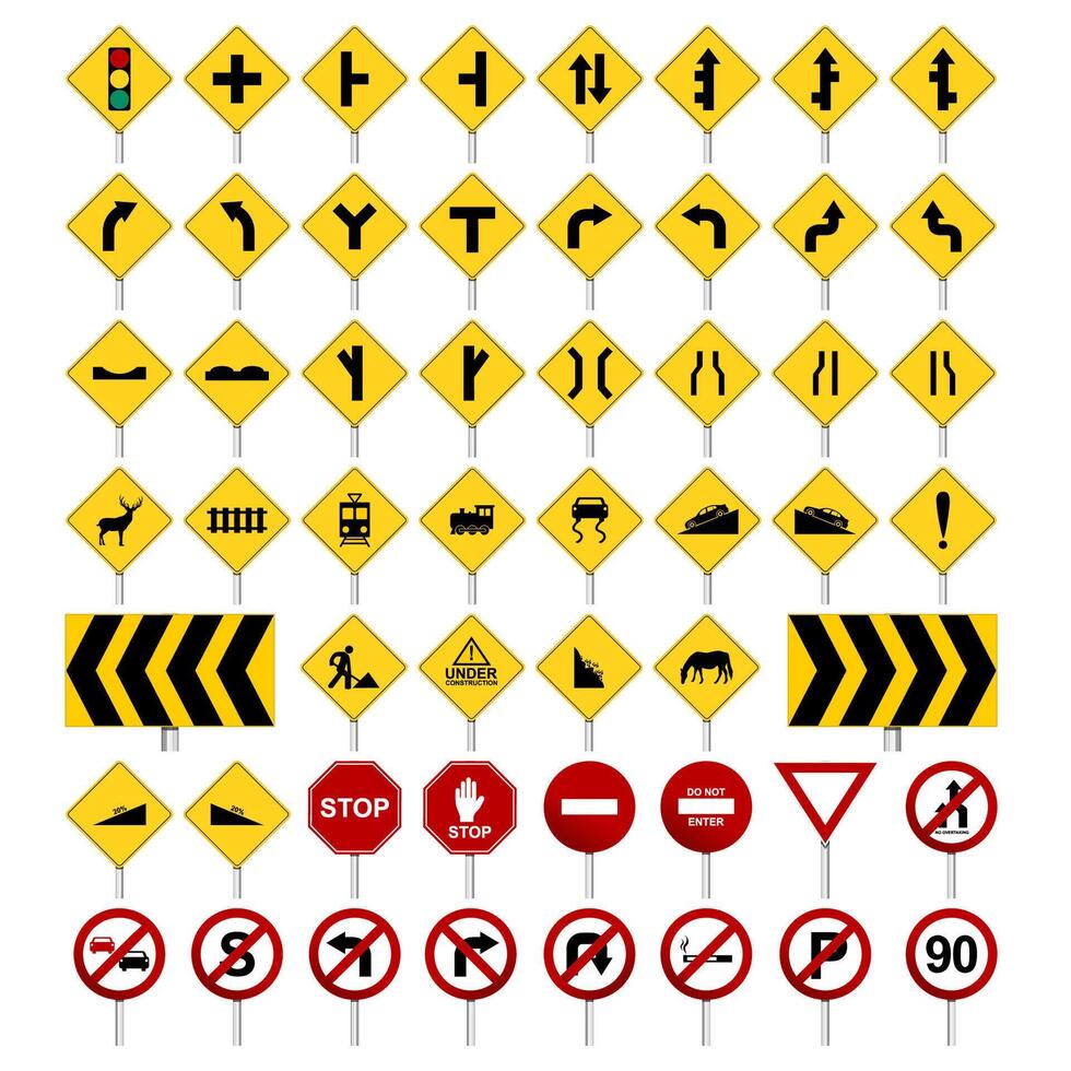 Set of Road Signs and Traffic Signs on white background vector