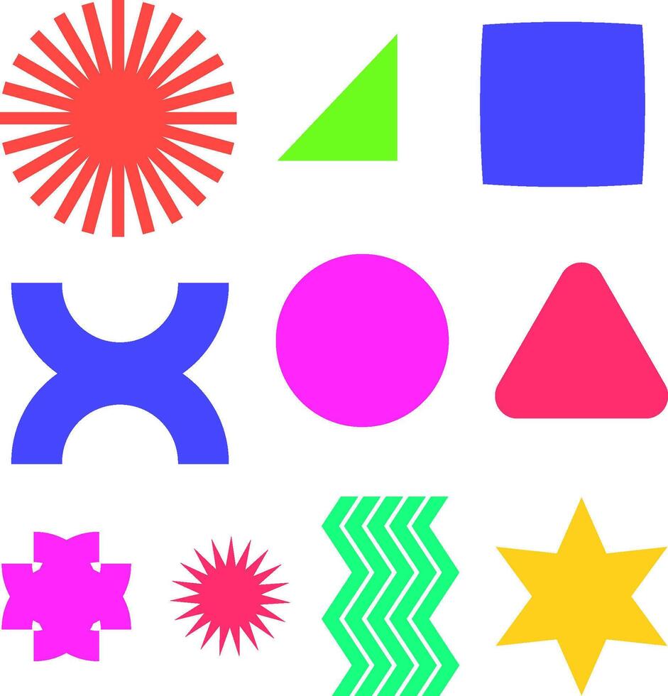 Geometric shape sticker colorful retro flat clipart set vector
