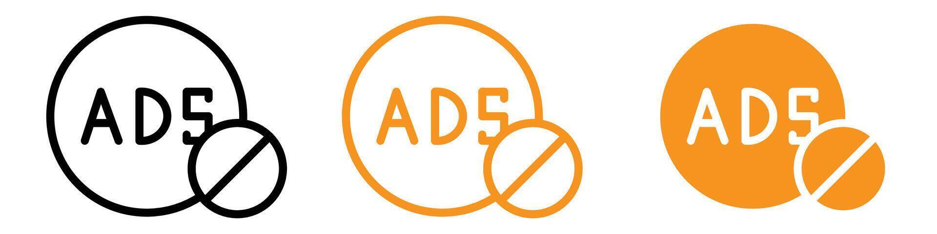 No Ads Icon Set Advertisement-Free Illustrations for Digital and Media Projects vector