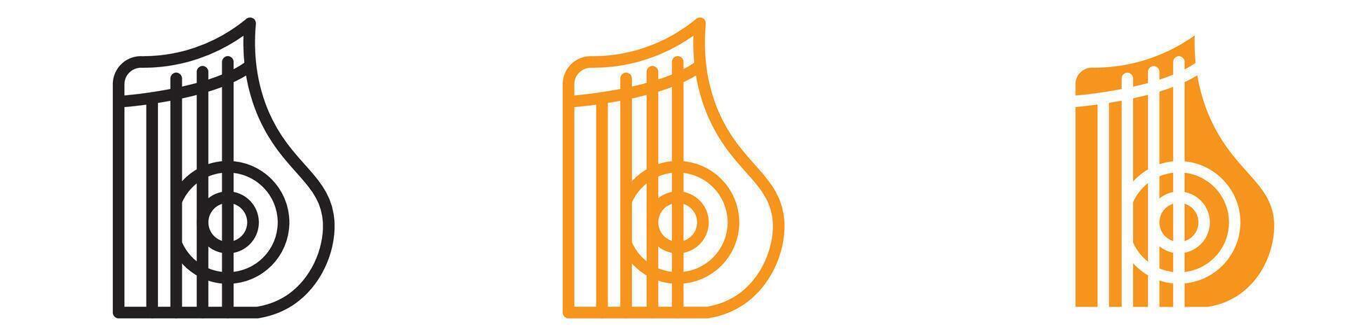 Elegant Zither Icon Set Perfect for Musical Instrument Illustrations and Cultural Themes vector