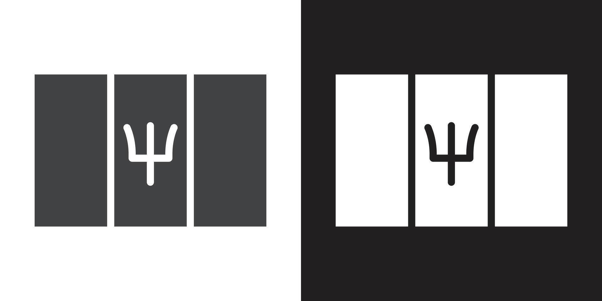 Barbados country flag icon Flat set in black and white color outline vector