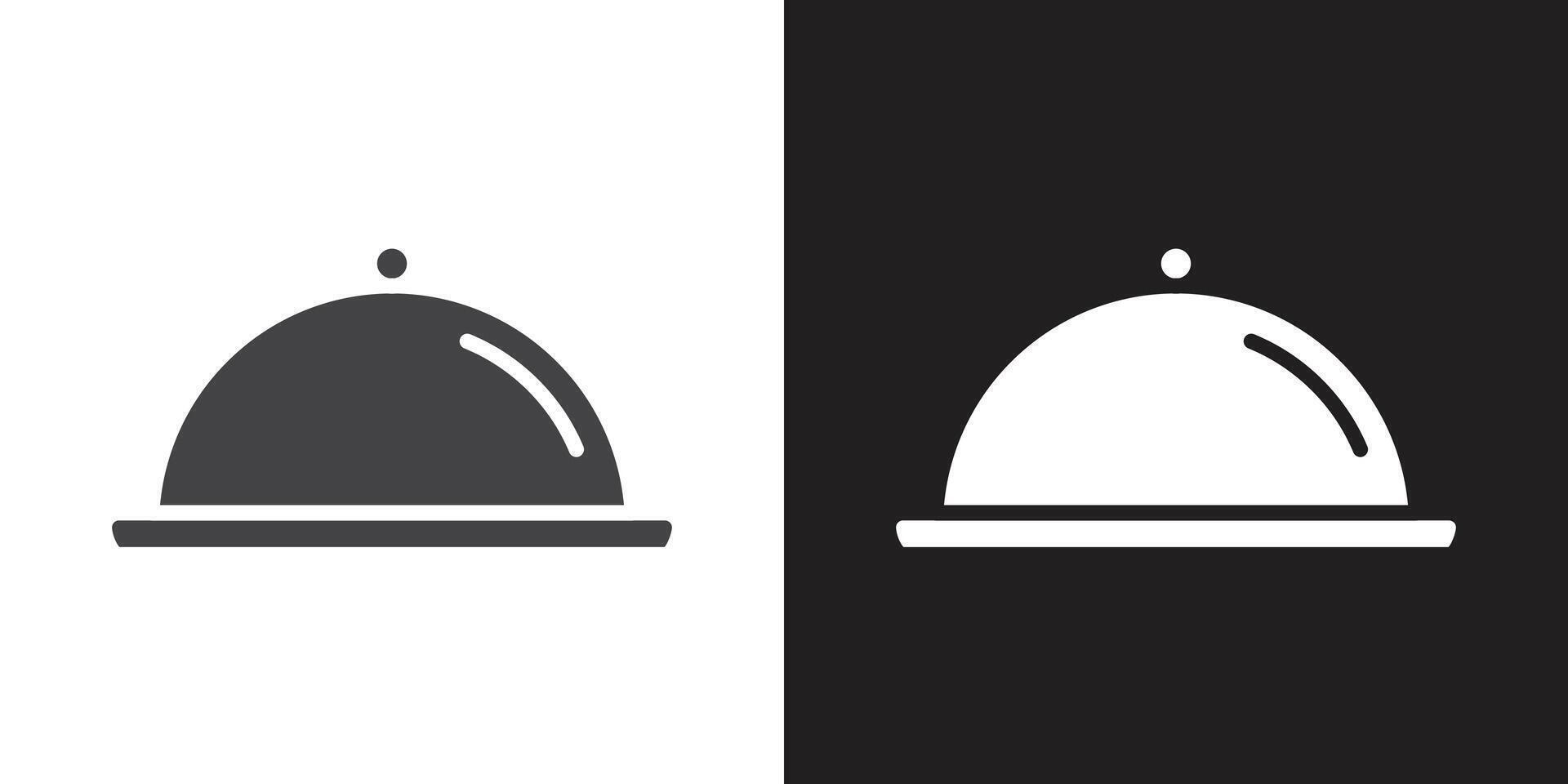 Food Tray and Cover icon Flat set in black and white color outline vector