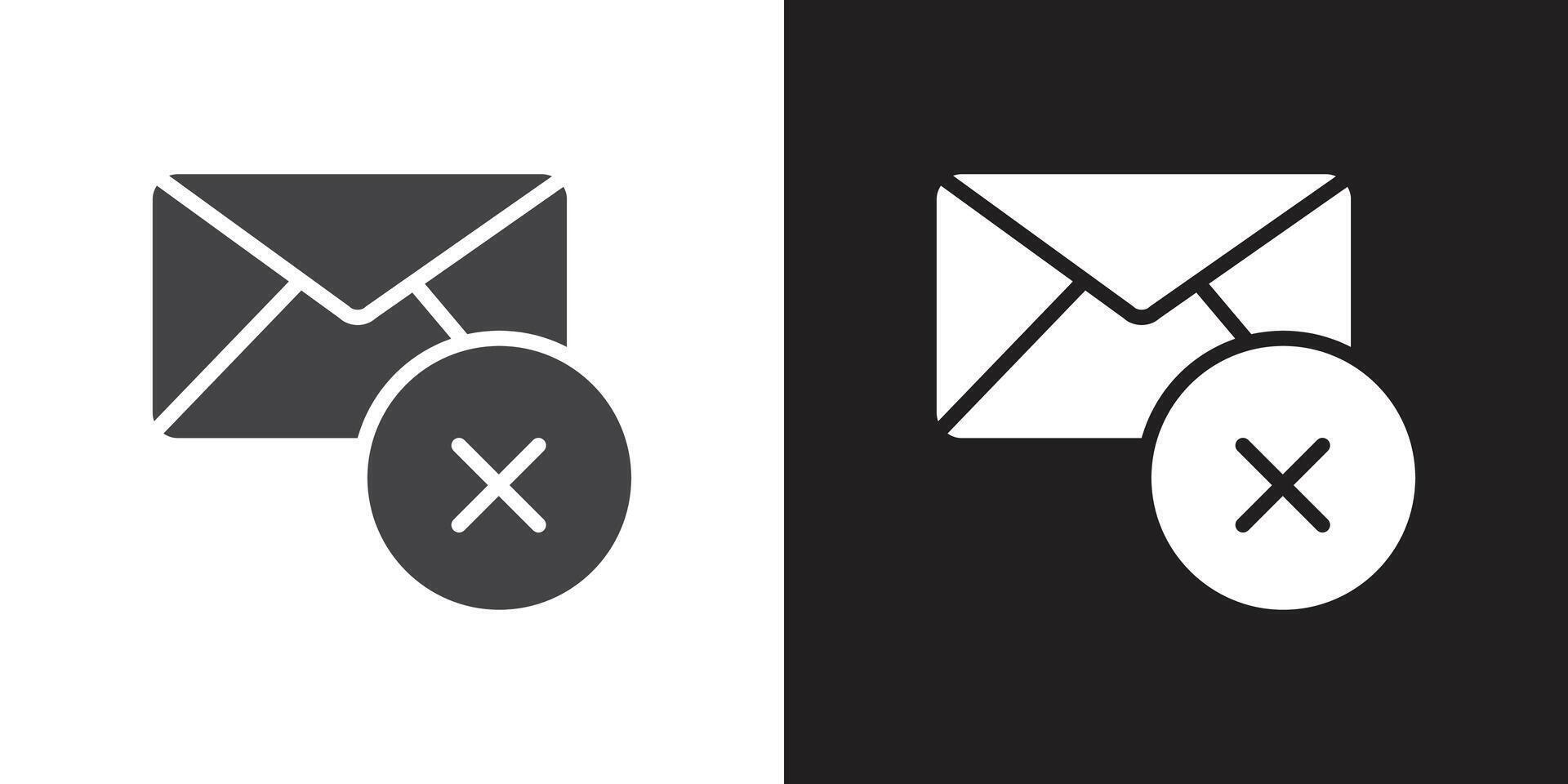 close mail icon Flat set in black and white color outline vector