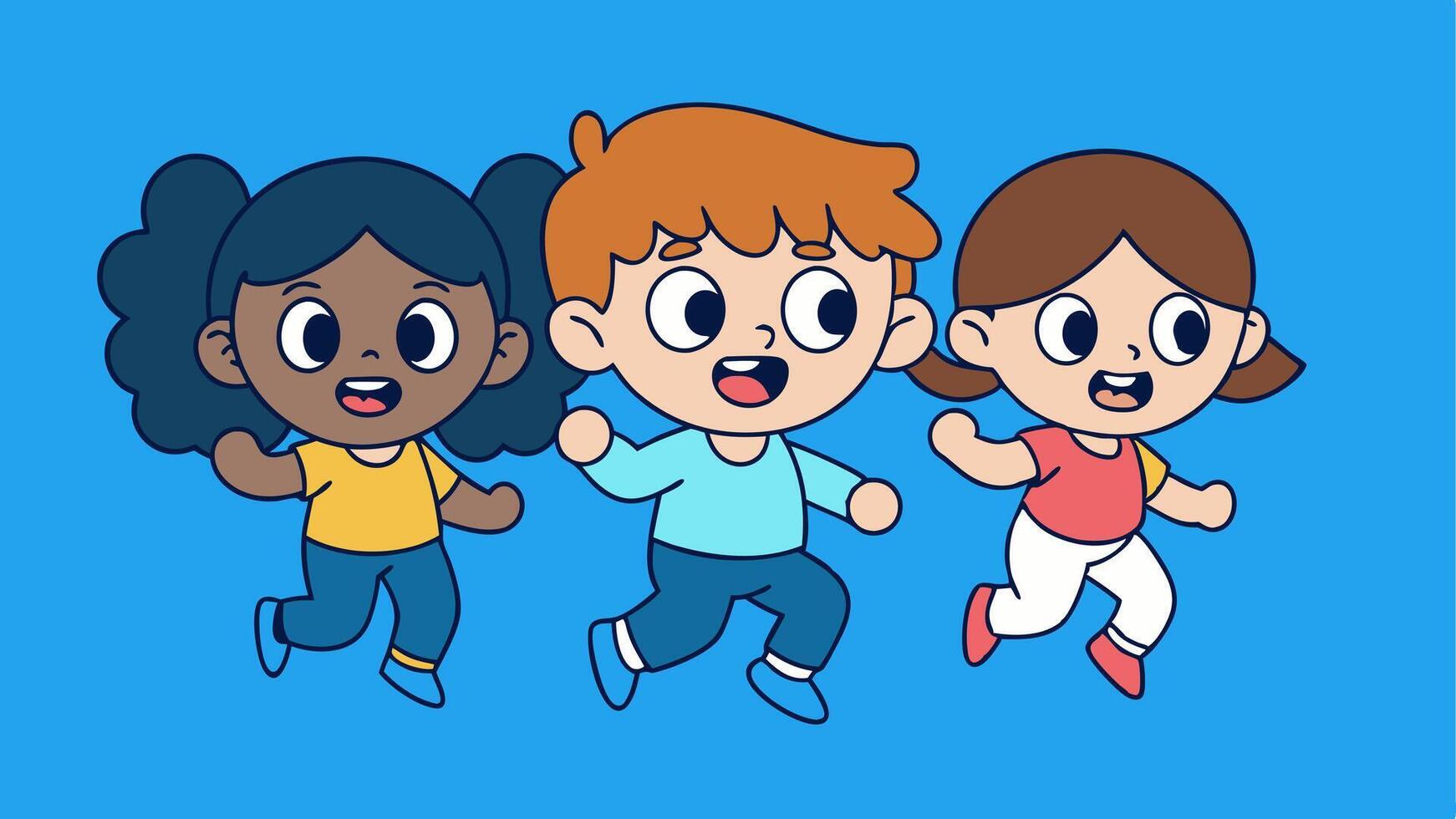 running children illustration, group of active kids playing clipart graphic illustration vector