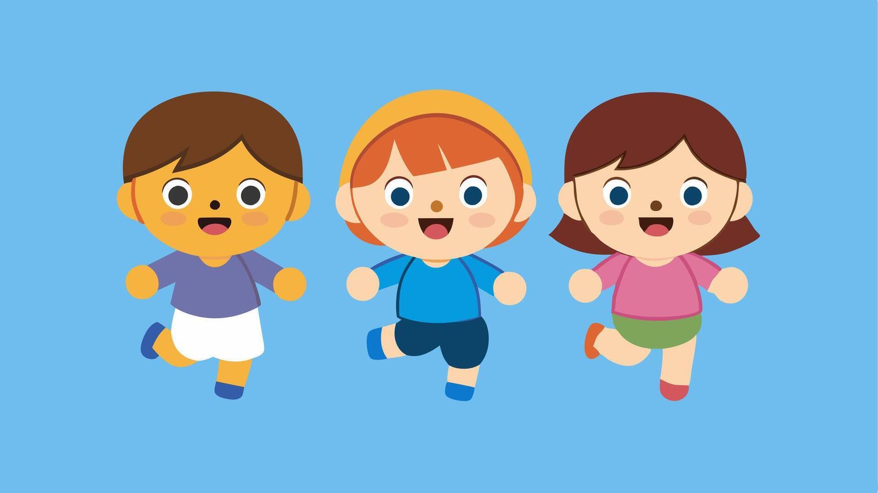 running children illustration, group of active kids playing clipart graphic illustration vector