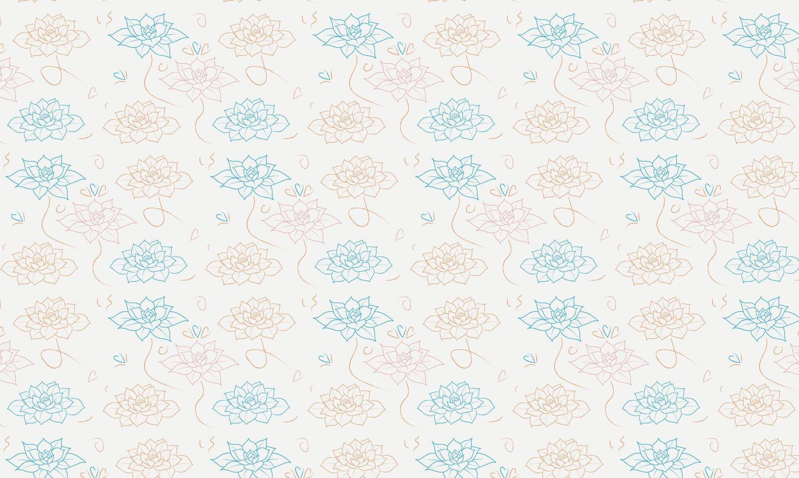 Hand drawn seamless pattern of blue and pink flowers on a beige background. Monochrome abstract floral background vector