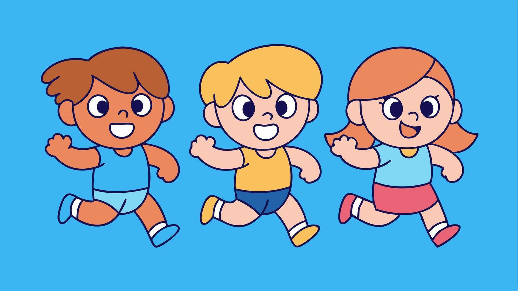 running children illustration, group of active kids playing clipart graphic illustration vector
