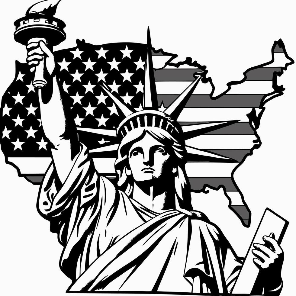 statue of liberty and American flag illustration art on white background vector