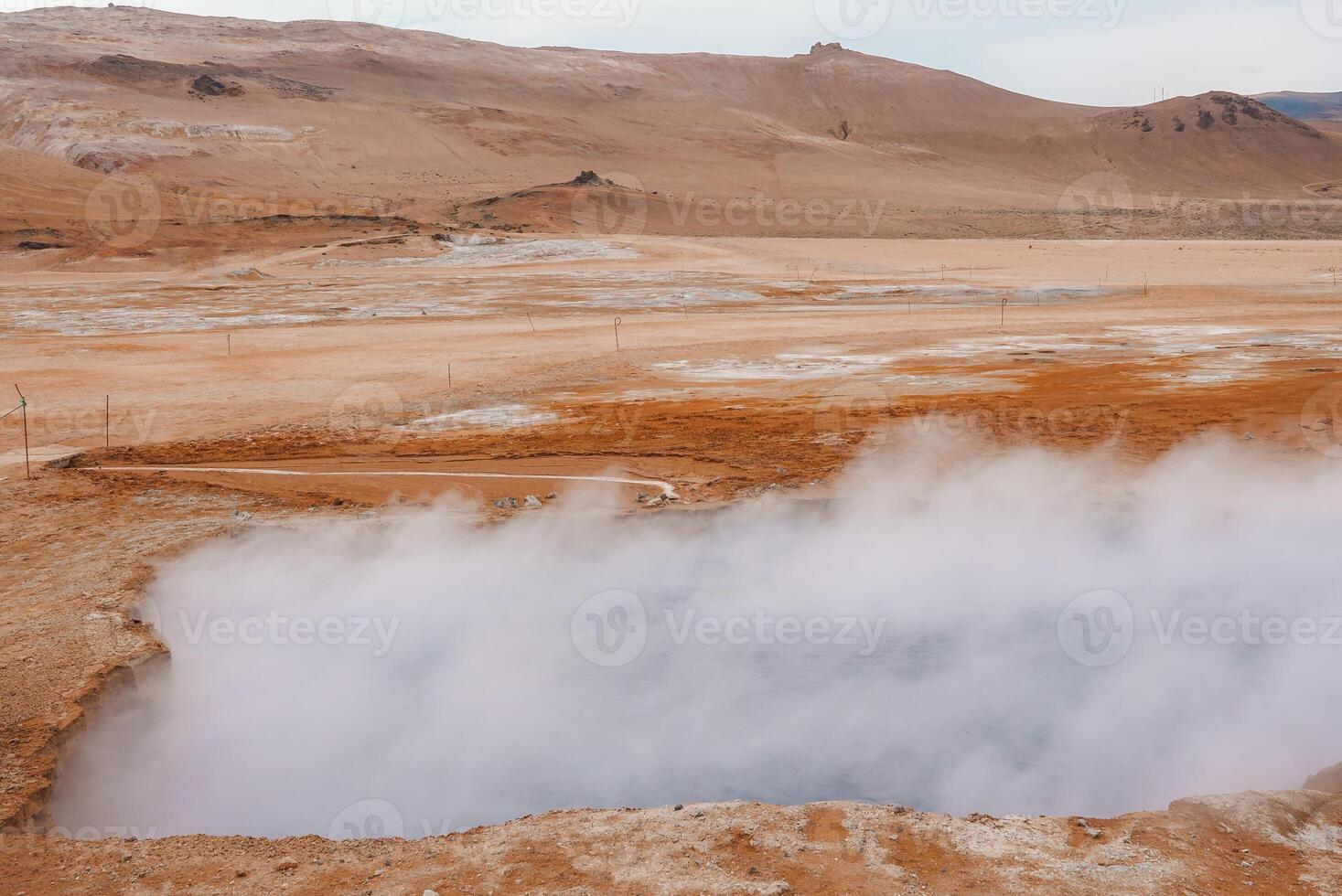 Geothermal Hot Spring in Hverir Geothermal Area Near Lake Myvatn, Iceland photo