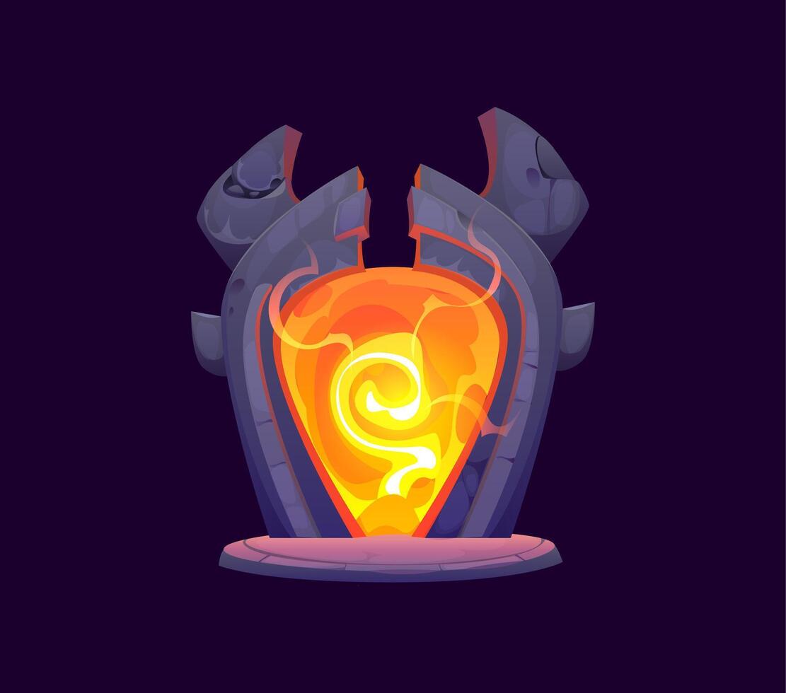 Magic portal door, orange and yellow fantasy gate vector