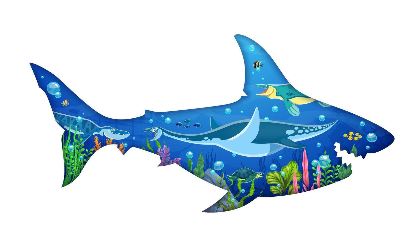 Prehistoric megalodon paper cut silhouette frame vector