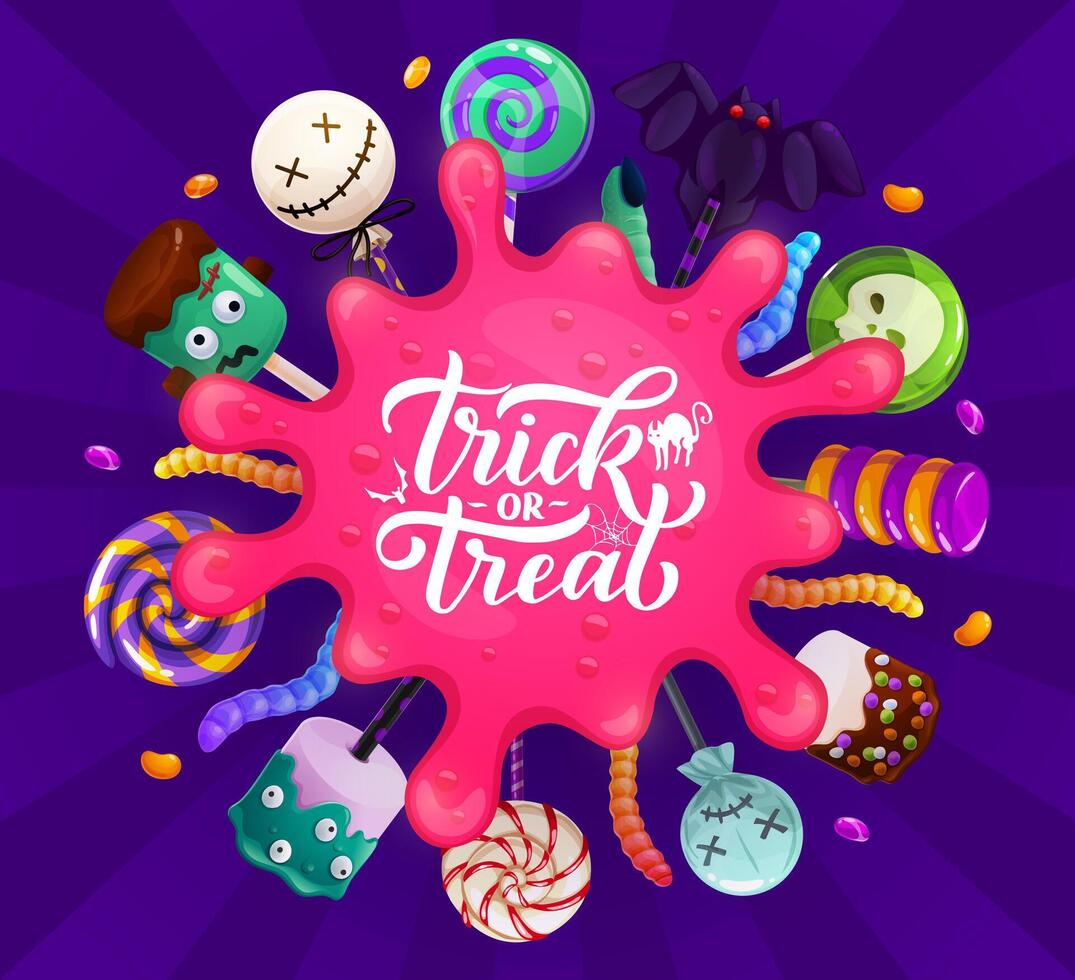 Halloween pink slime blob with holiday sweets vector