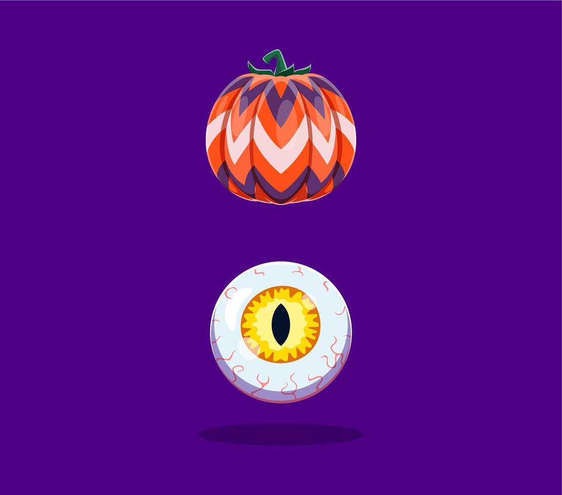 Halloween font, pumpkin and zombie eye in alphabet vector