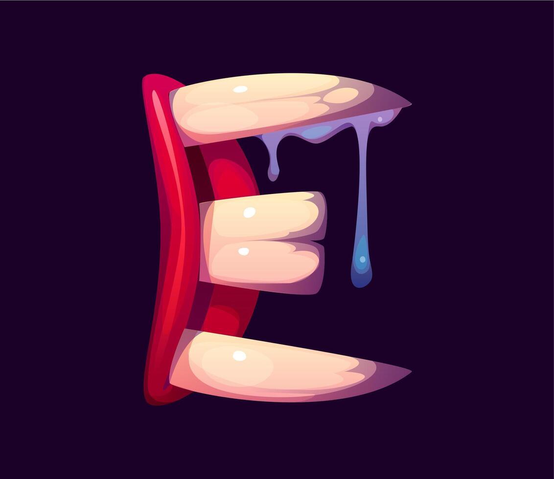 Letter E Halloween font with vampire monster fangs vector